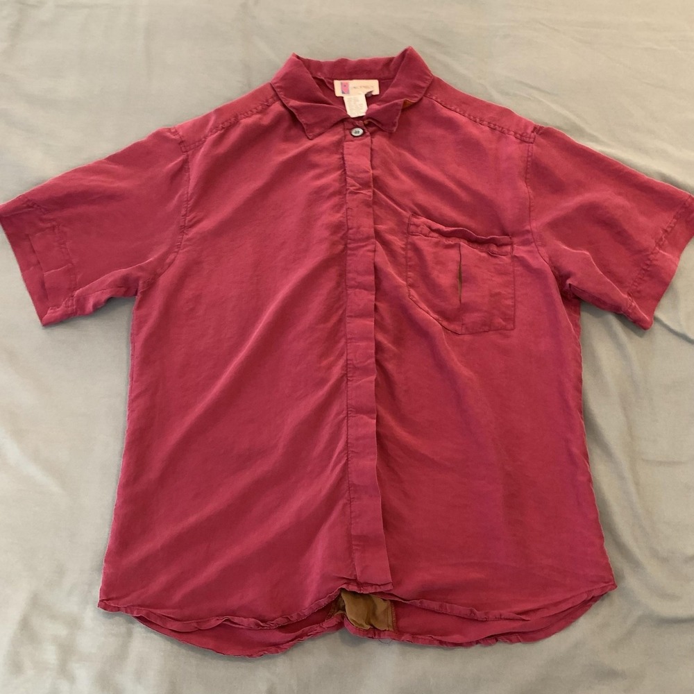 Prophecy Shirt Mens Medium Pink Silk Short Sleeve Button Front Casual Woven